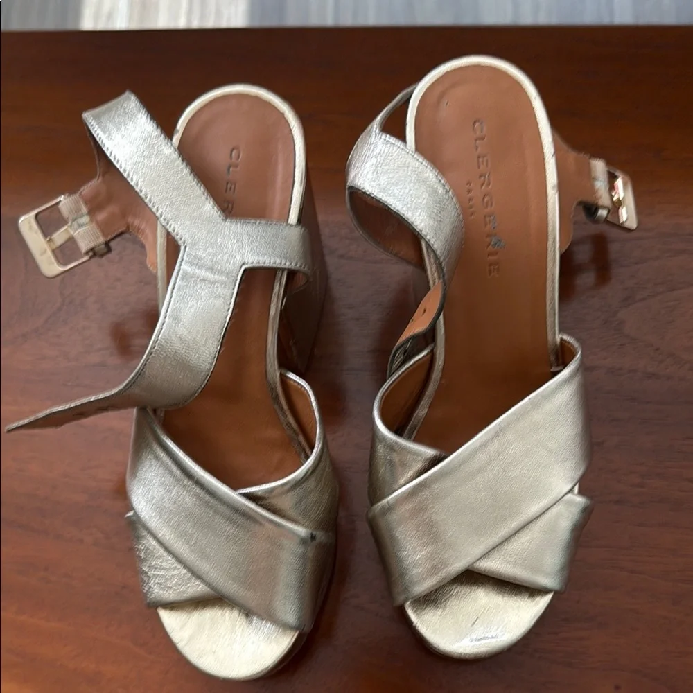 Robert Clergerie Silver Platform Sandals with Crossover Straps - Picture 2 of 6